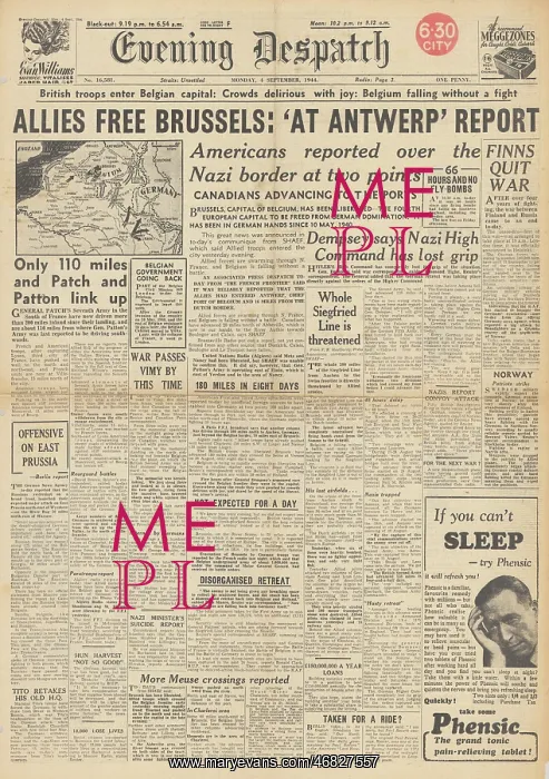 : Evening Despatch front page Allies liberate Brussels : Evening Despatch front page Allies liberate Brussels