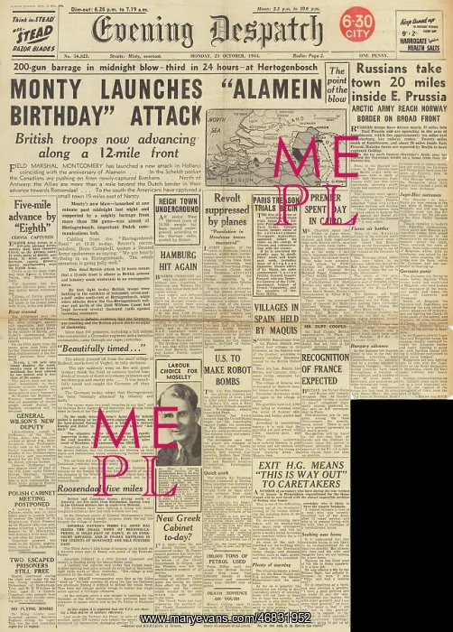 : Evening Despatch front page Battle of the Scheldt : Evening Despatch front page Battle of the Scheldt