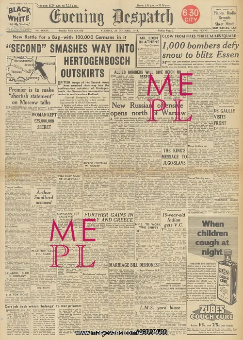 : Evening Despatch front page British enter Hertogenbosch : Evening Despatch front page British enter Hertogenbosch