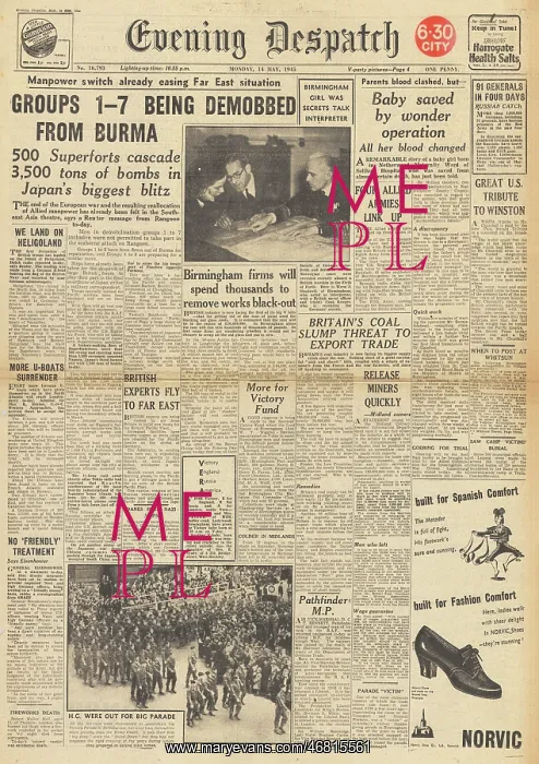 : Evening Despatch front page Demobilisation begins in Burma : Evening Despatch front page Demobilisation begins in Burma