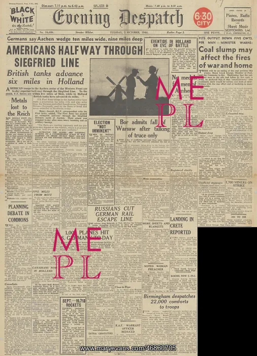 : Evening Despatch front page US forces through Siegfried Line : Evening Despatch front page US forces through Siegfried Line