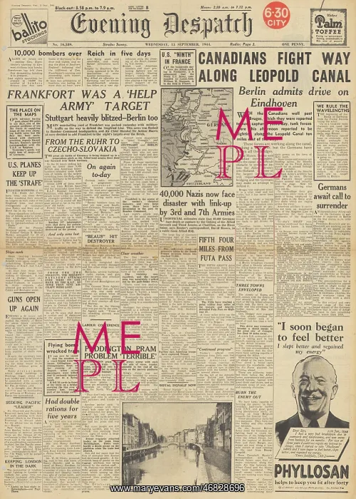 : Evening Despatch front page RAF bomb Frankfurt and Berlin : Evening Despatch front page RAF bomb Frankfurt and Berlin