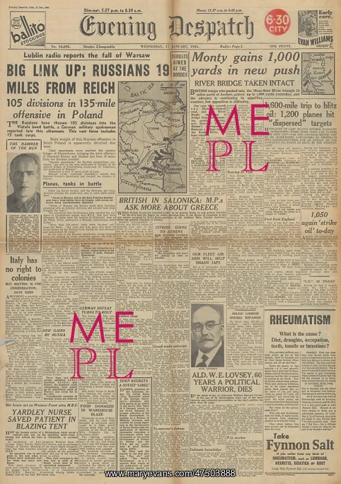 : Evening Despatch front page Red Army advance towards Germany : Evening Despatch front page Red Army advance towards Germany