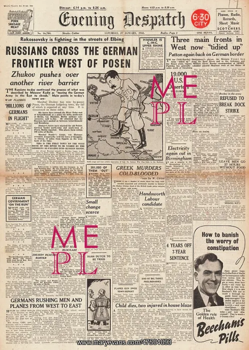 : Evening Despatch front page Red Army advance on Posen : Evening Despatch front page Red Army advance on Posen