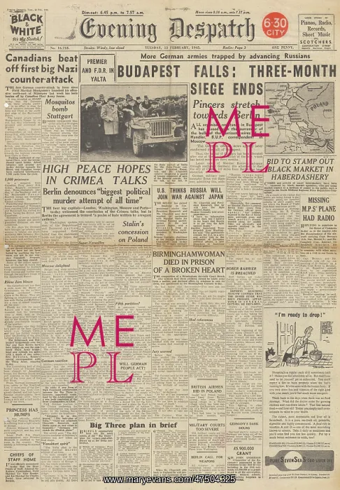 : Evening Despatch front page Red Army capture Budapest : Evening Despatch front page Red Army capture Budapest