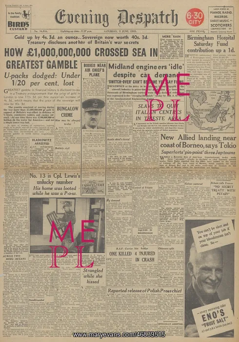 : Evening Despatch front page Transatlantic gold shipments : Evening Despatch front page Transatlantic gold shipments