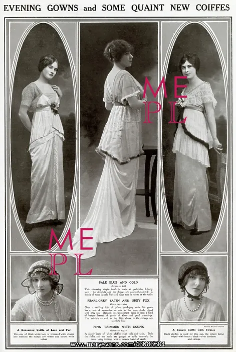: Evening dresses and some quaint coiffes 1913 : Evening dresses and some quaint coiffes 1913