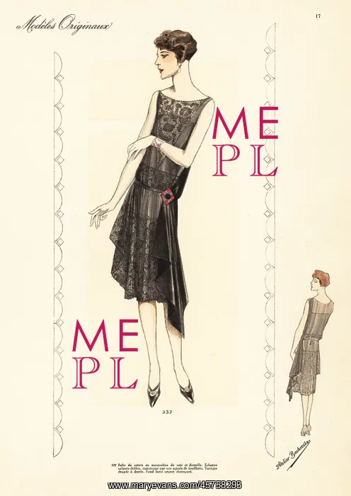 : Evening gown of black chiffon and lace : Evening gown of black chiffon and lace