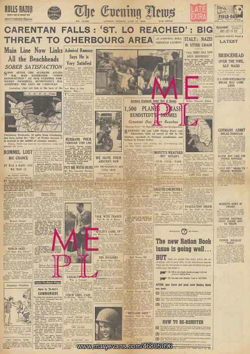: The Evening News front page US Forces capture Carentan : The Evening News front page US Forces capture Carentan