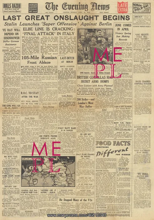 : The Evening News front page Red Army offensive on Berlin : The Evening News front page Red Army offensive on Berlin