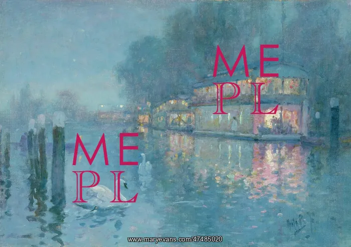 : Evening river scene with houseboats : Evening river scene with houseboats