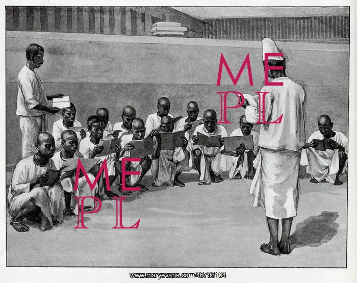 : Evening School, Burmese prison, illustration of prisoners : Evening School, Burmese prison, illustration of prisoners