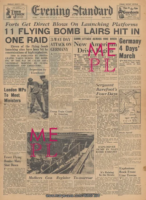 : Evening Standard - US Air Force bomb V1 rocket sites : Evening Standard - US Air Force bomb V1 rocket sites