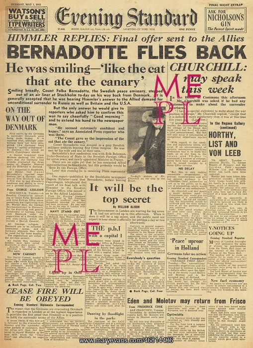 : Evening Standard - Bernadotte and Himmler peace talks : Evening Standard - Bernadotte and Himmler peace talks