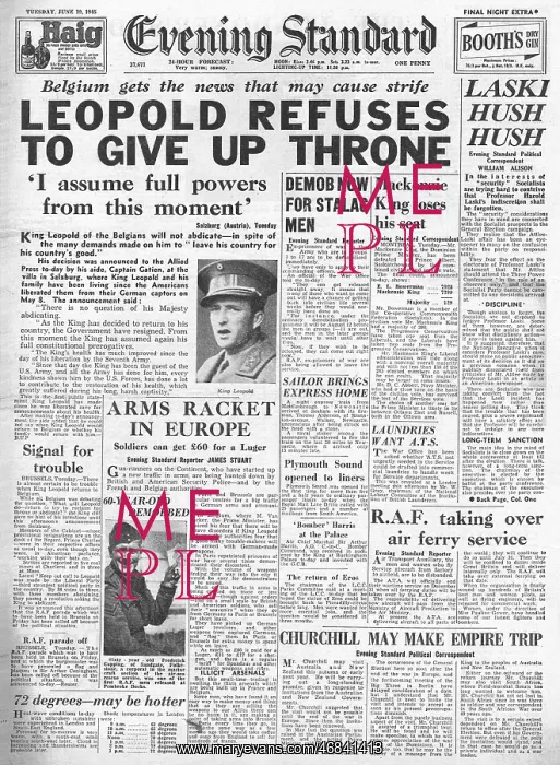 : Evening Standard - Leopold refuses to give up throne : Evening Standard - Leopold refuses to give up throne