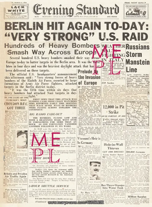 : Evening Standard front page US Air Force bomb Berlin : Evening Standard front page US Air Force bomb Berlin