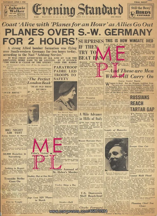 : Evening Standard front page Allied bombers over Germany : Evening Standard front page Allied bombers over Germany