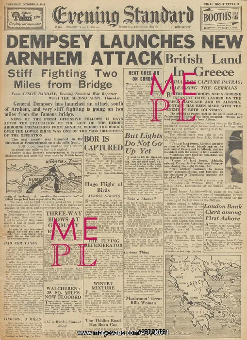 : Evening Standard front page Battle for Arnhem : Evening Standard front page Battle for Arnhem
