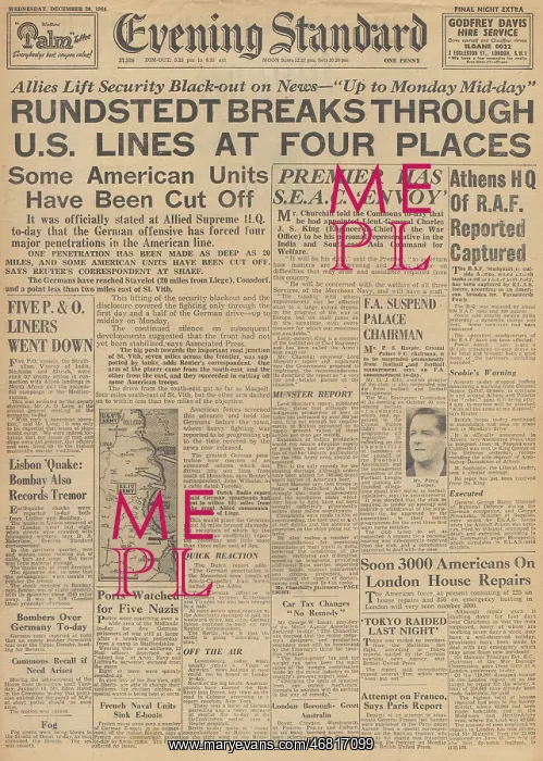 : Evening Standard front page Battle of the Bulge : Evening Standard front page Battle of the Bulge