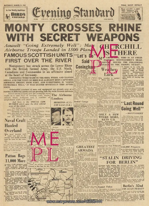 : Evening Standard front page British forces cross the Rhine : Evening Standard front page British forces cross the Rhine