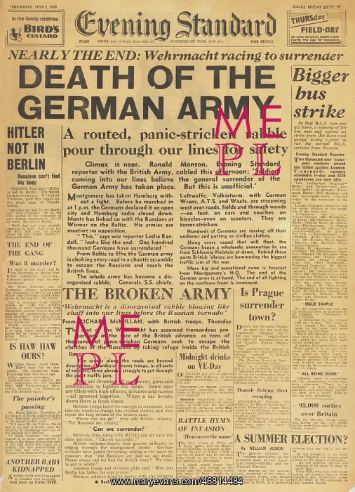 : Evening Standard front page Death of the German Army : Evening Standard front page Death of the German Army