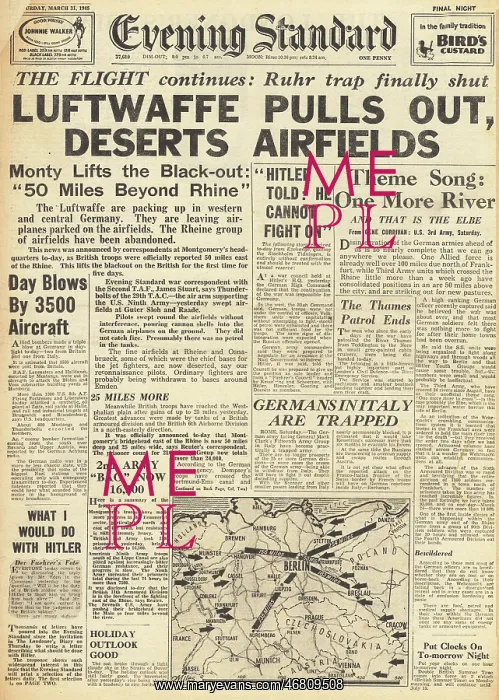 : Evening Standard front page Luftwaffe abandons airfields : Evening Standard front page Luftwaffe abandons airfields