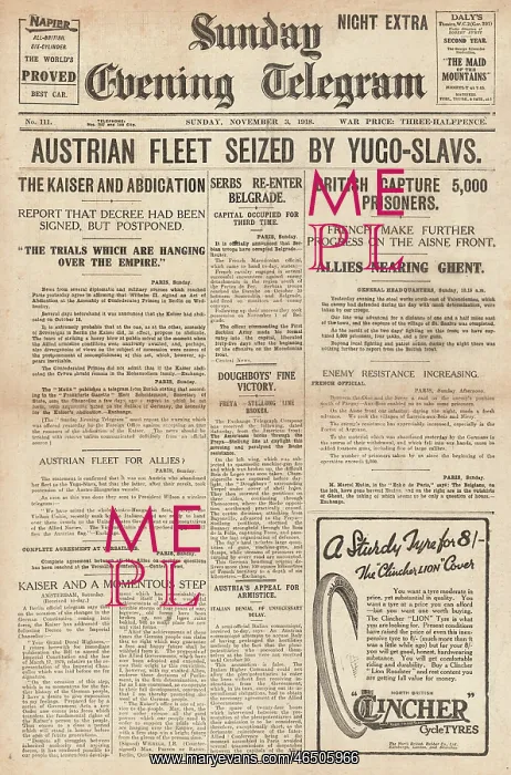 : Evening Telegram - Austrian Fleet seized by Yugoslavs : Evening Telegram - Austrian Fleet seized by Yugoslavs