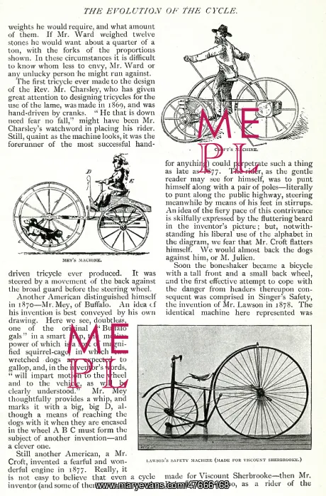 : The Evolution of the Cycle -- three cycling machines : The Evolution of the Cycle -- three cycling machines