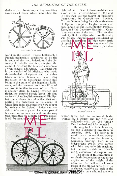 : The Evolution of the Cycle -- three cycling machines : The Evolution of the Cycle -- three cycling machines