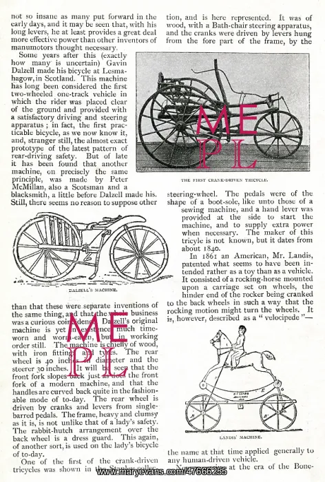 : The Evolution of the Cycle -- tricycle and two bicycles : The Evolution of the Cycle -- tricycle and two bicycles