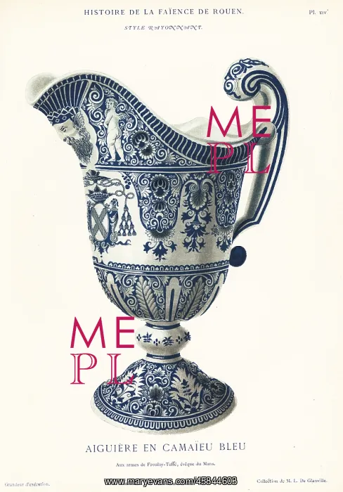 : Ewer in blue camaieu, festoon style, Rouen, 18th century : Ewer in blue camaieu, festoon style, Rouen, 18th century
