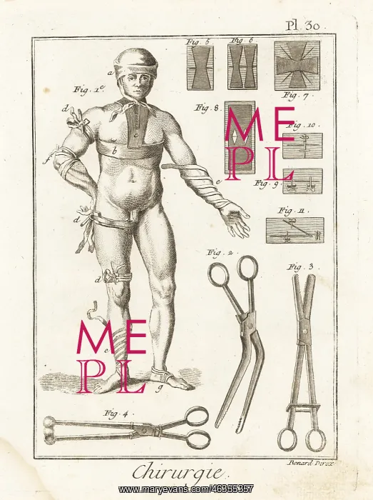  : Examples of 18th century bandages, tongs and sutures