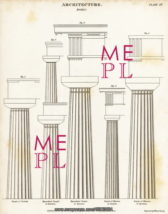 : Examples of Doric pillars or columns, classical architecture : Examples of Doric pillars or columns, classical architecture