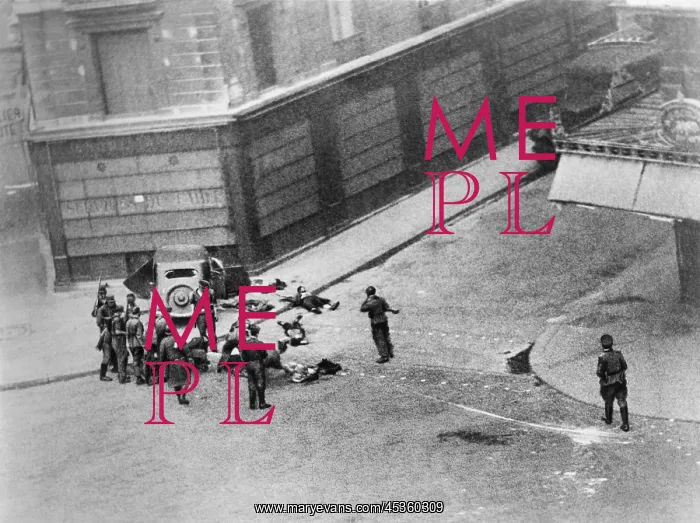 : Executed French partisans lying on a city street : Executed French partisans lying on a city street