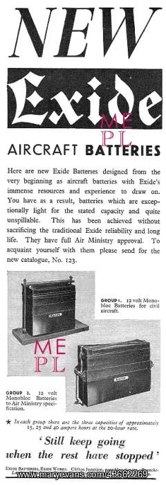  : Exide Aircraft Batteries