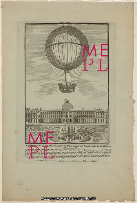 : Experience du globe aerostatique du MM. Charles et Robert, a : Experience du globe aerostatique du MM. Charles et Robert, a