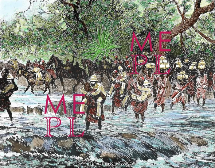 : Explorers crossing a stream in the mountains Nie?nie?ya. Sud : Explorers crossing a stream in the mountains Nie?nie?ya. Sud