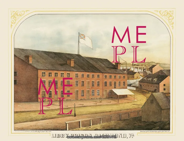 : Exterior of Libby Prison in Richmond, Virginia, circa 1864 : Exterior of Libby Prison in Richmond, Virginia, circa 1864