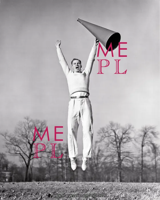 : Exuberant Young Man Jumping and holding a Megaphone : Exuberant Young Man Jumping and holding a Megaphone