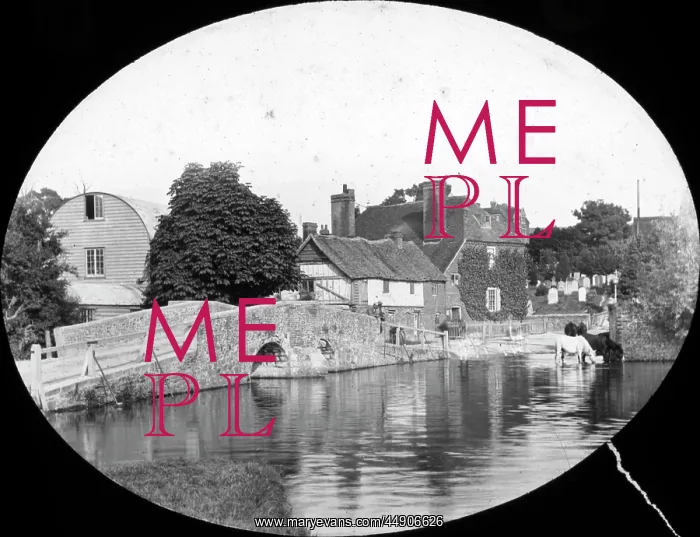 : Eynsford. Small bridge over river, houses in background : Eynsford. Small bridge over river, houses in background