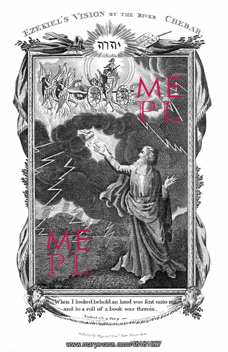 : Ezekiel's vision of chariot in sky and a hand : Ezekiel's vision of chariot in sky and a hand