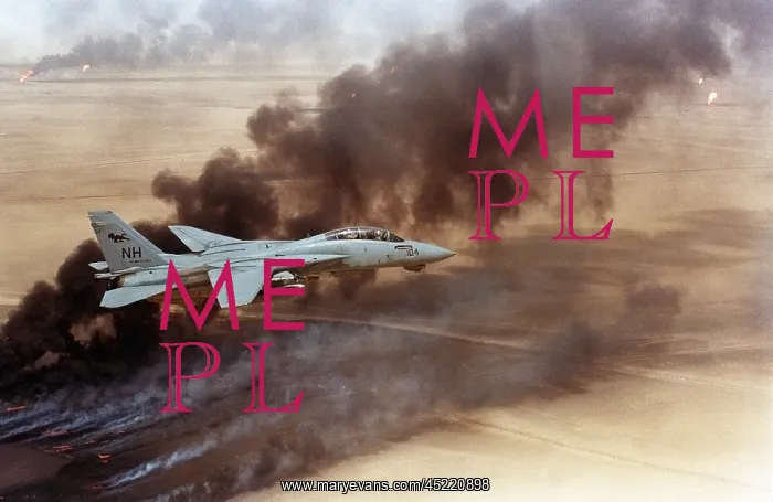 : F-14 fighter in flight over burning Kuwaiti ? : F-14 fighter in flight over burning Kuwaiti ?