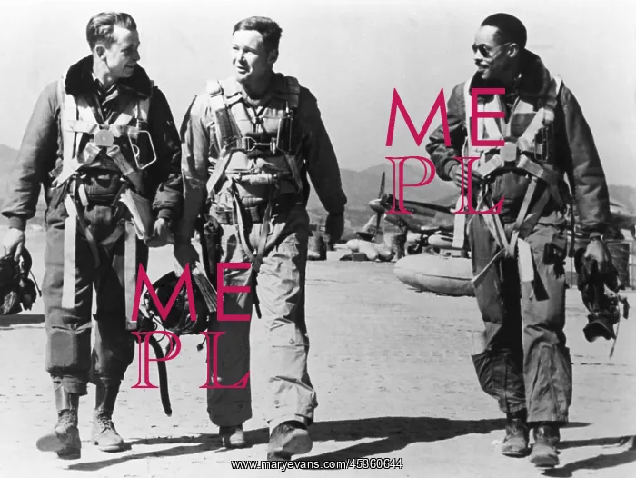 : F-51 pilots returning from a mission during the : F-51 pilots returning from a mission during the