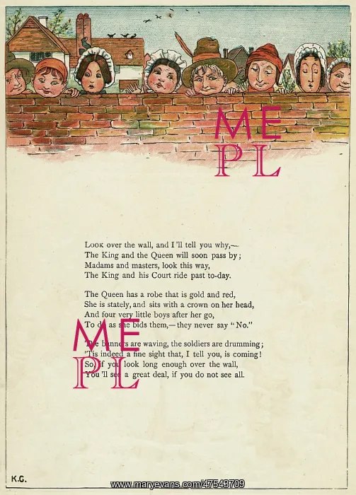 : Eight faces looking over a wall : Eight faces looking over a wall