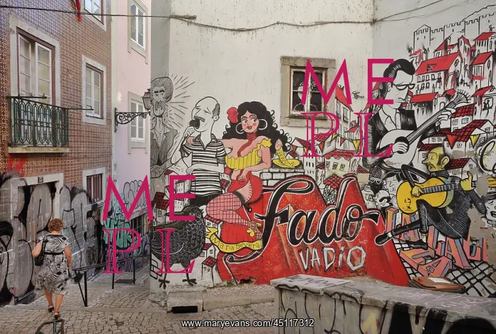 : Fado Vadio graffiti mural, Alfama, Lisbon, Portugal : Fado Vadio graffiti mural, Alfama, Lisbon, Portugal