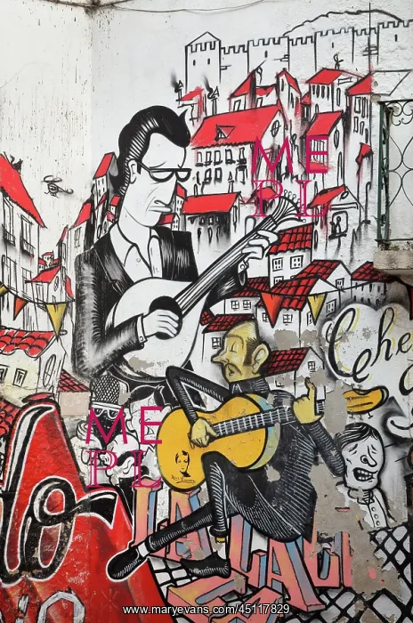 : Fado Vadio graffiti mural, Alfama, Lisbon, Portugal : Fado Vadio graffiti mural, Alfama, Lisbon, Portugal