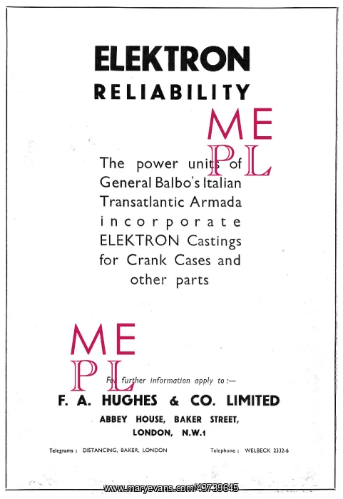 : F.A.Hughes Elektron Castings 1933 : F.A.Hughes Elektron Castings 1933