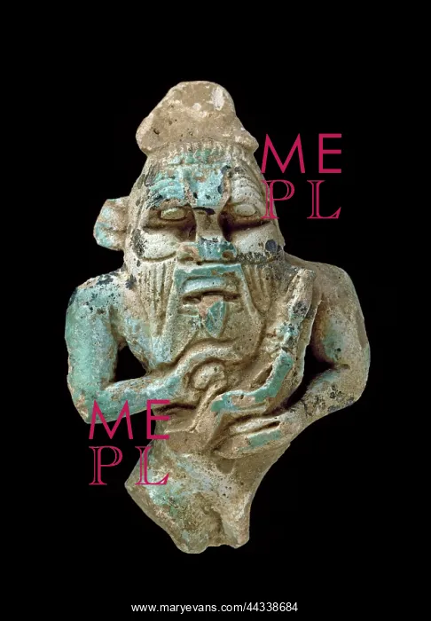  : Faience amulet of Bes nursing a Horus