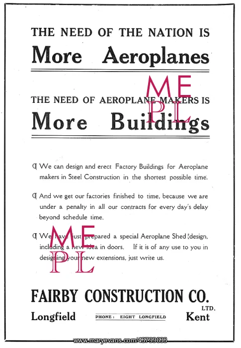 : Fairby Contsruction Co - Longfield, Kent. Aeroplane Hangars : Fairby Contsruction Co - Longfield, Kent. Aeroplane Hangars
