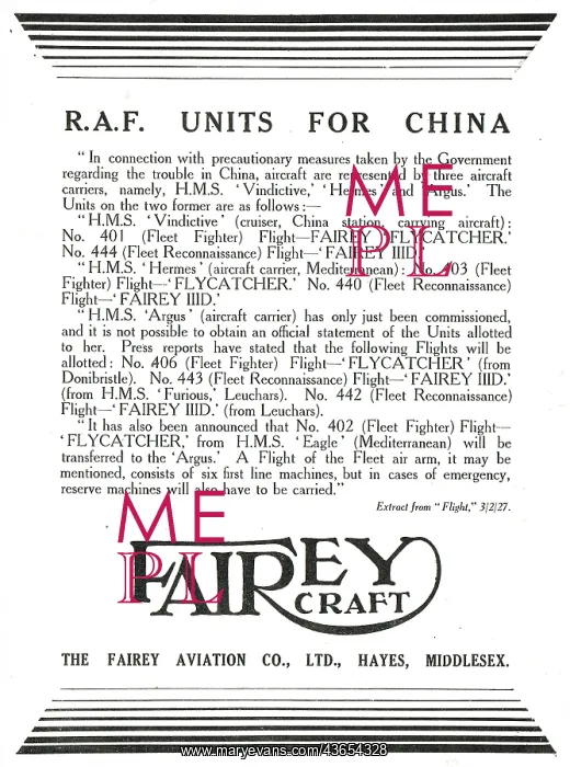 : Fairey Flycatchers & IIID's Bound For China : Fairey Flycatchers & IIID's Bound For China